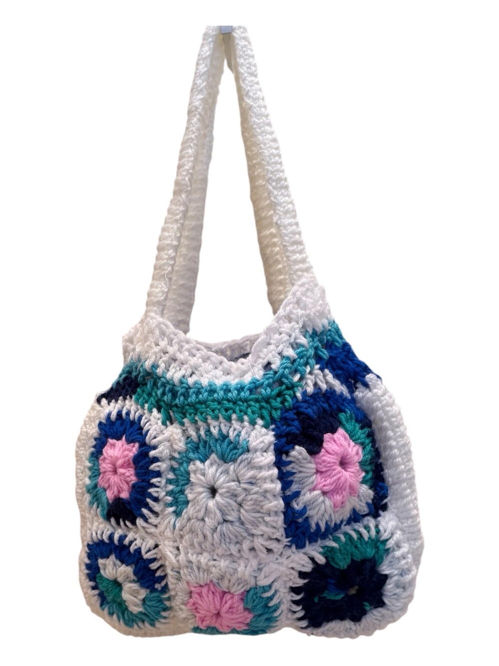 Handmade Crochet Granny Square Tote Bag Boho Shoulder Bag Floral Patchwork